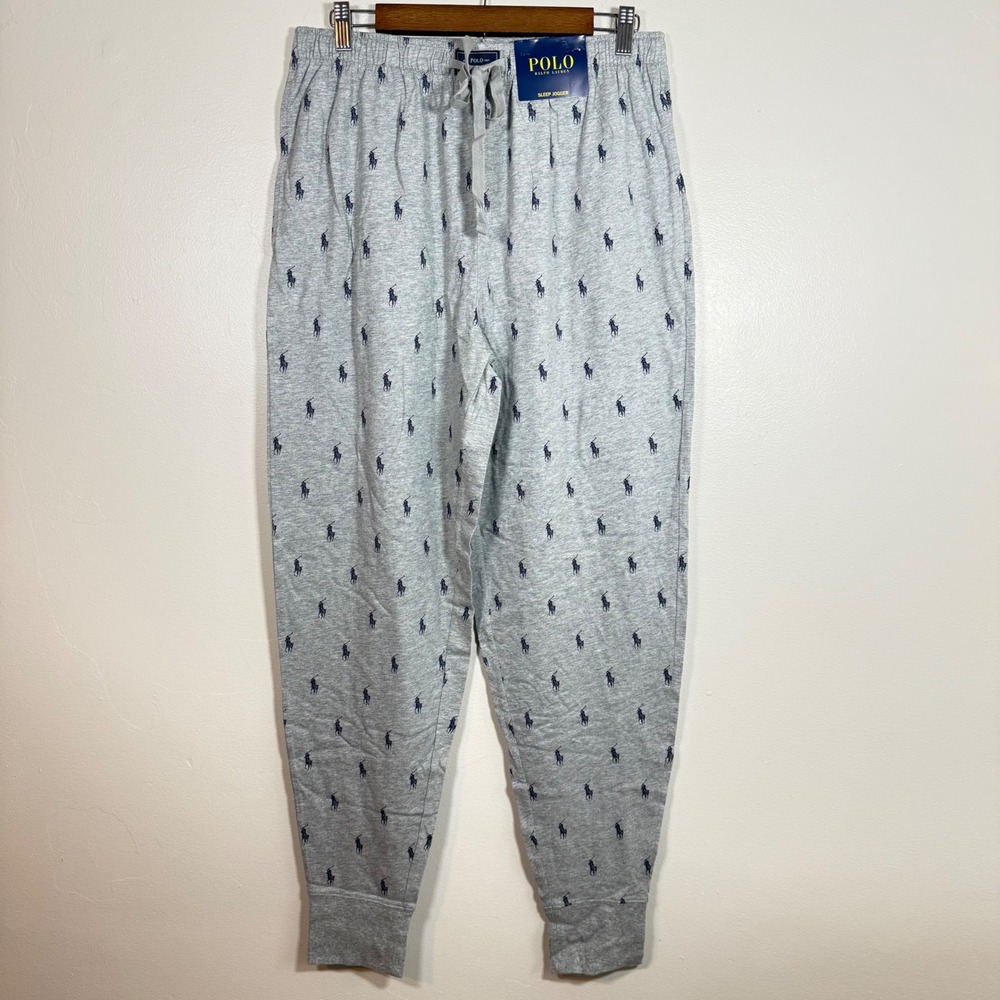 NWT Polo Ralph Lauren Sleep Jogger All-over Pony Pajama Pants Size Large Gray
